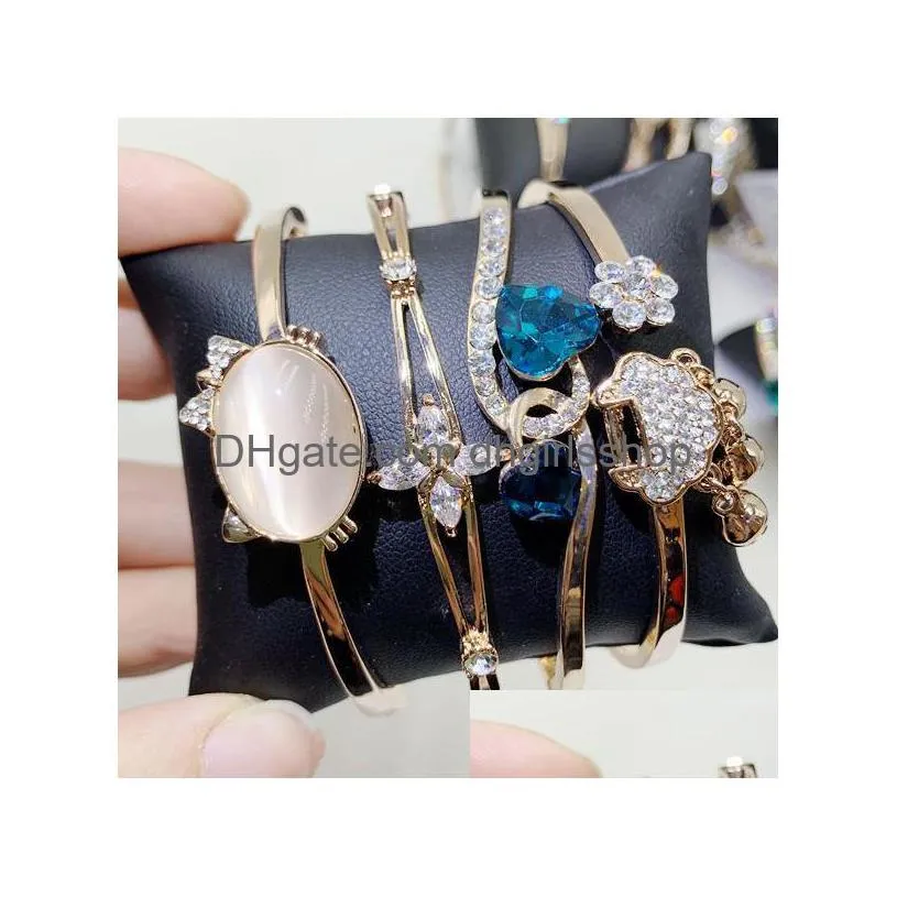 wholesale ultra flash czech diamond micro inlaid zircon bangle bracelets korean version real gold color plating pearl fritillary gem