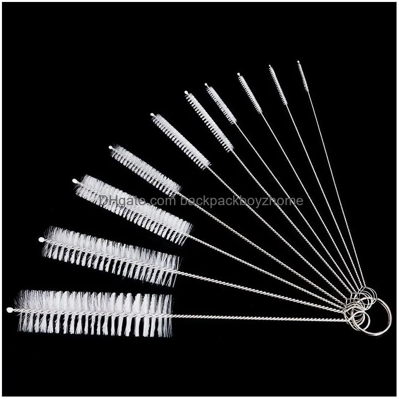 10pcs nylon tube brush set stainless steel soft hair cleaning brush for glasses drinking straws fish tank pipe tumber sippy cup