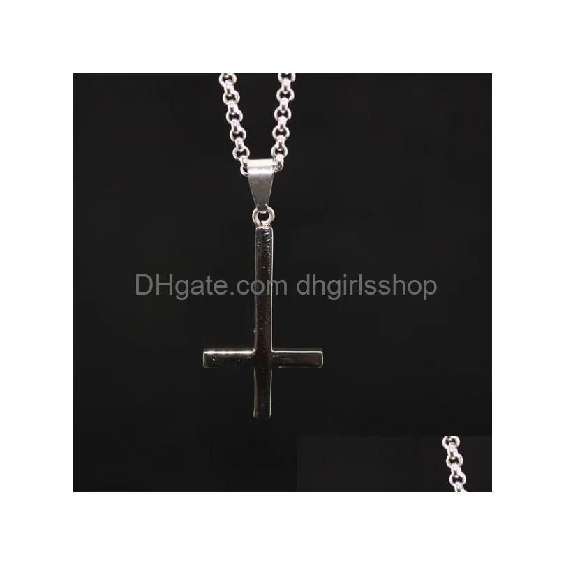 inverted cross of st peter titanium steel 316lstainless steel pendant necklace lucifer satan fashion vintage punk jewelry