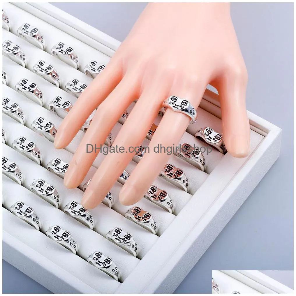 50 pcs/lot creative cry face rings for women new trendy fashion female resizable hug band ring wholesale party gift