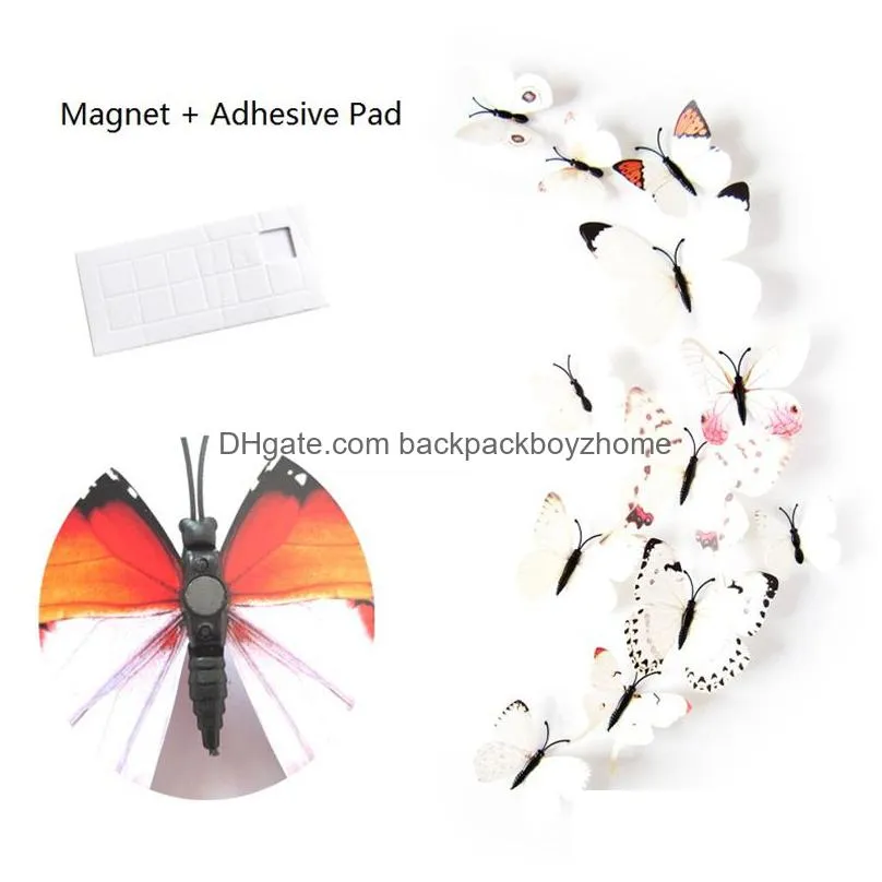 12pcs/set 3d butterfly wall sticker pvc self adhesive fridge magnet art decal kid room home decor