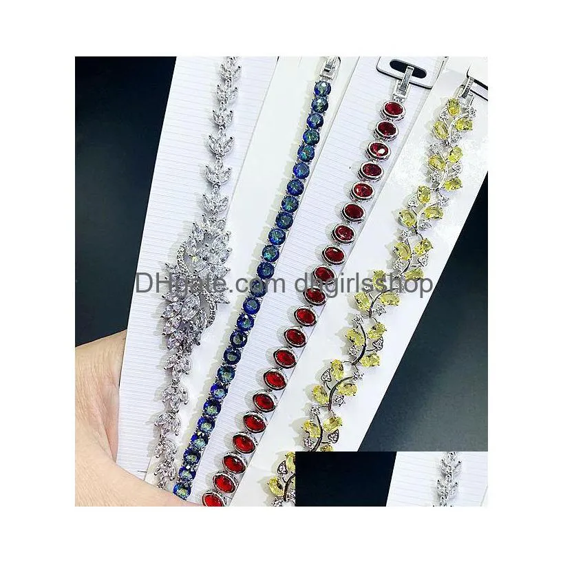 wholesale color zircon bangle bracelets european and american fashion gold electroplating high guality gemstone flash diamond bracelet