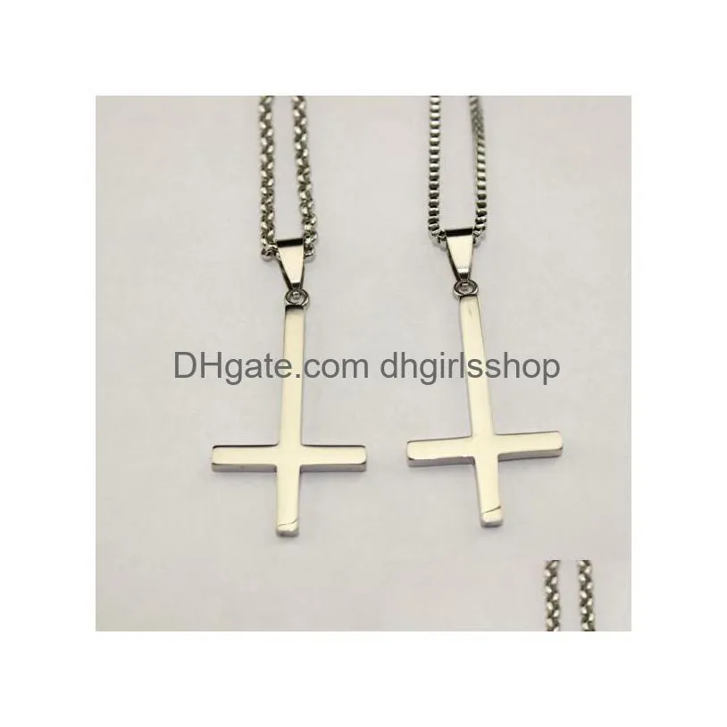 inverted cross of st peter titanium steel 316lstainless steel pendant necklace lucifer satan fashion vintage punk jewelry