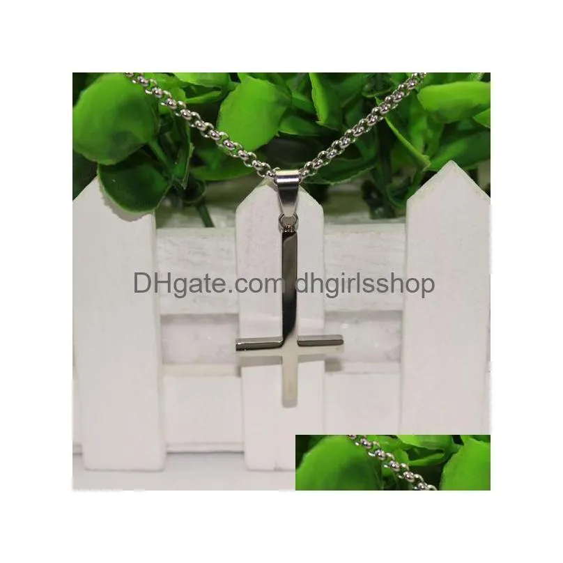 inverted cross of st peter titanium steel 316lstainless steel pendant necklace lucifer satan fashion vintage punk jewelry