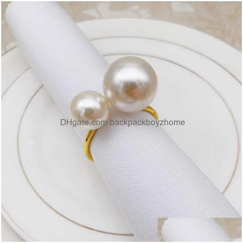 pearl napkin rings adjustable metal napkin ring holder serviette buckle for easter family gathering dinner party wedding decor