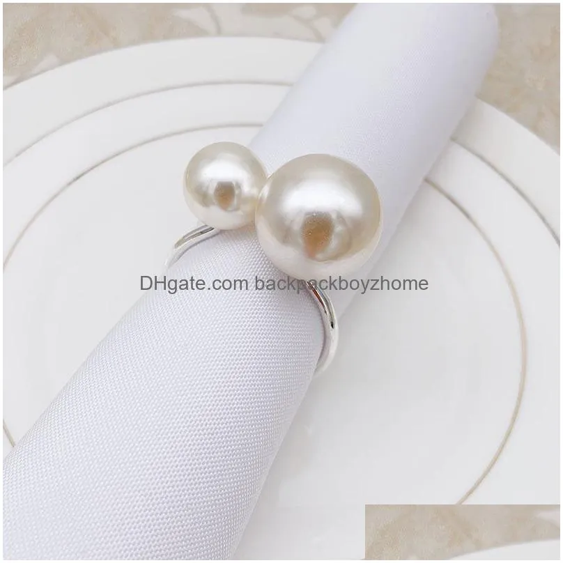 pearl napkin rings adjustable metal napkin ring holder serviette buckle for easter family gathering dinner party wedding decor