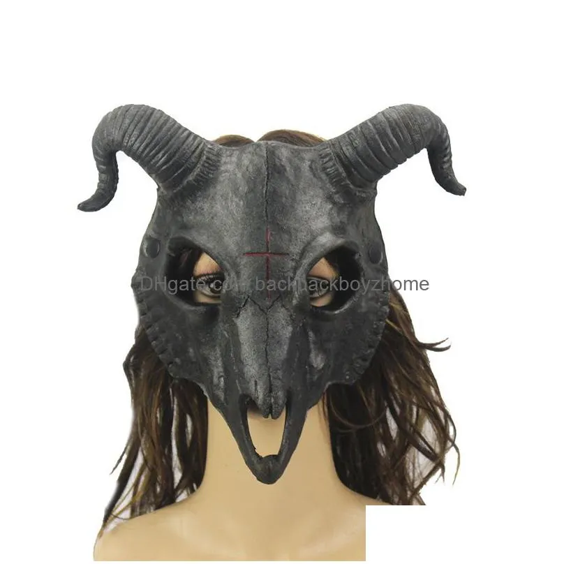 halloween masquerade party goat masks pu full face cover horn devil mask for cosplay costume