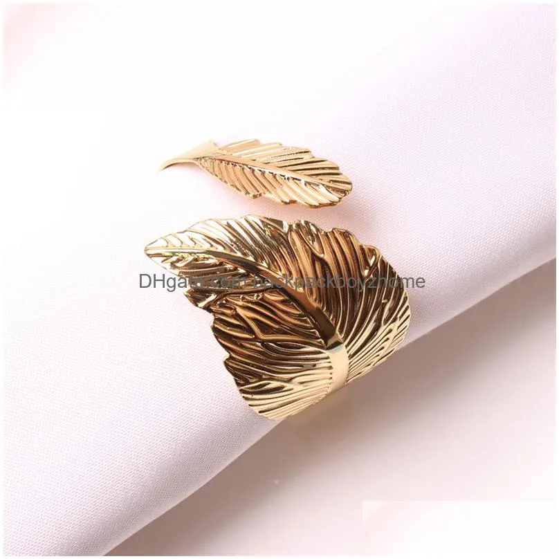 electroplated antique gold leaf napkin ring feather napkin buckle vintage leaves tissue rings fall festival party table decor