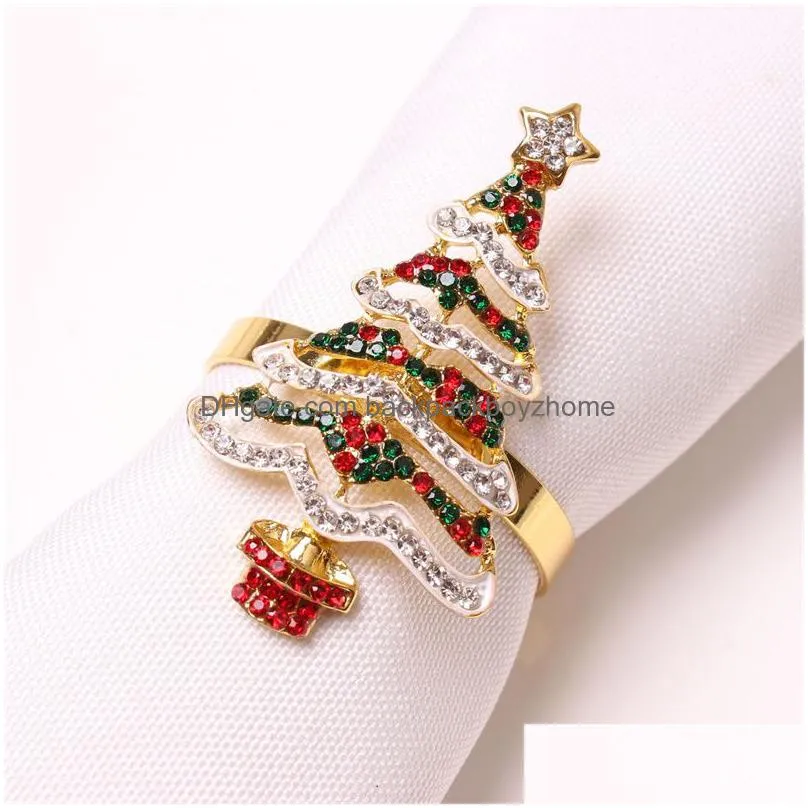 christmas napkin rings wedding receptions rhinestone diamond metal alloy napkin ring buckle kitchen dinning table decoration