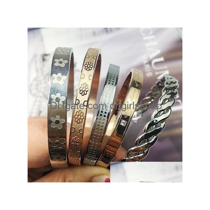 wholesale simple brand bangle bracelets korean fashion stainless steel versatile mens and womens jewelry