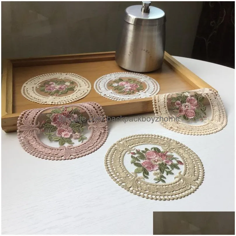 lace doilies crochet coaster mats handmade round drinkware tea mug french styles tea cup placemats