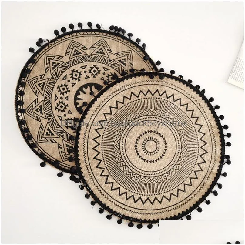 cotton and linen round place mats boho cotton woven macrame tassels table pads for dining room kitchen decor