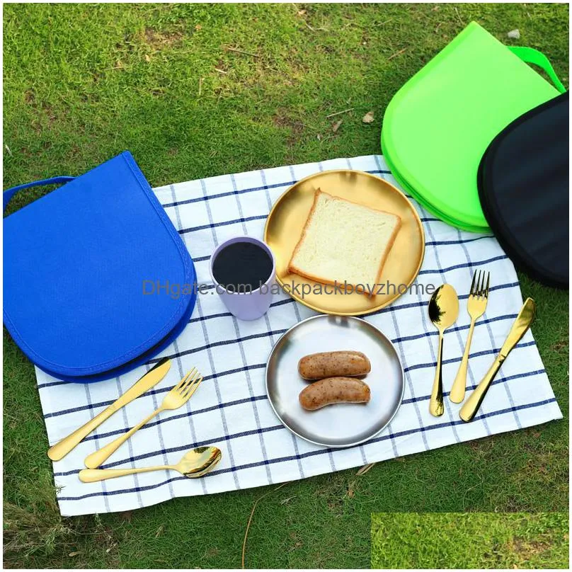 camping silverware set with case stainless steel picnic cutlery steak knife cutlery set fork spoon plate kits