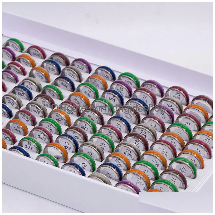 bulk lots 50pcs mixed mens band rings womens colorful cat eye stainless steel rings width 7mm sizes assorted wholesale fashion jewelry