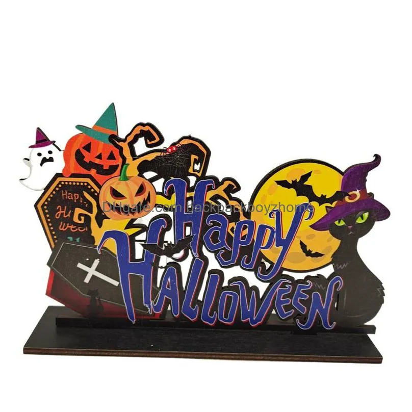 happy halloween party wooden centerpiece signs trick or treat boo bat ghost tabletop decorations