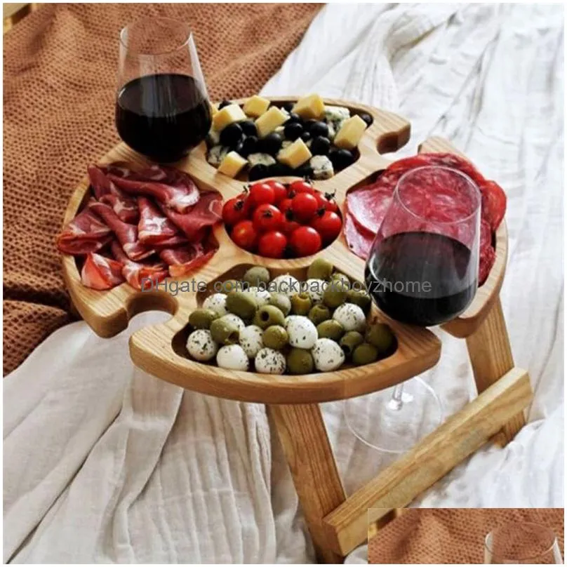 wooden folding picnic table portable creative kitchen bar 2 in 1 wine glass rack compartmental dish tables for cheese and fruit for