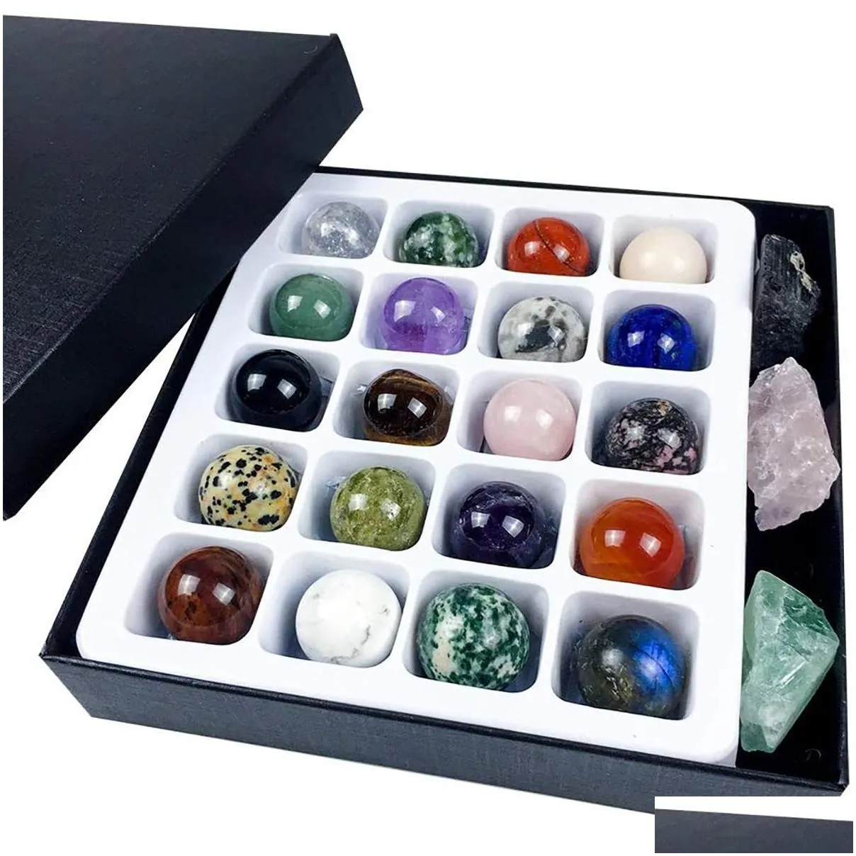 Natural Crystal Healing Stone Sphere Ball Set 20pcs/Box No Hole Loose Gemstone Round Bead Women Men Gift