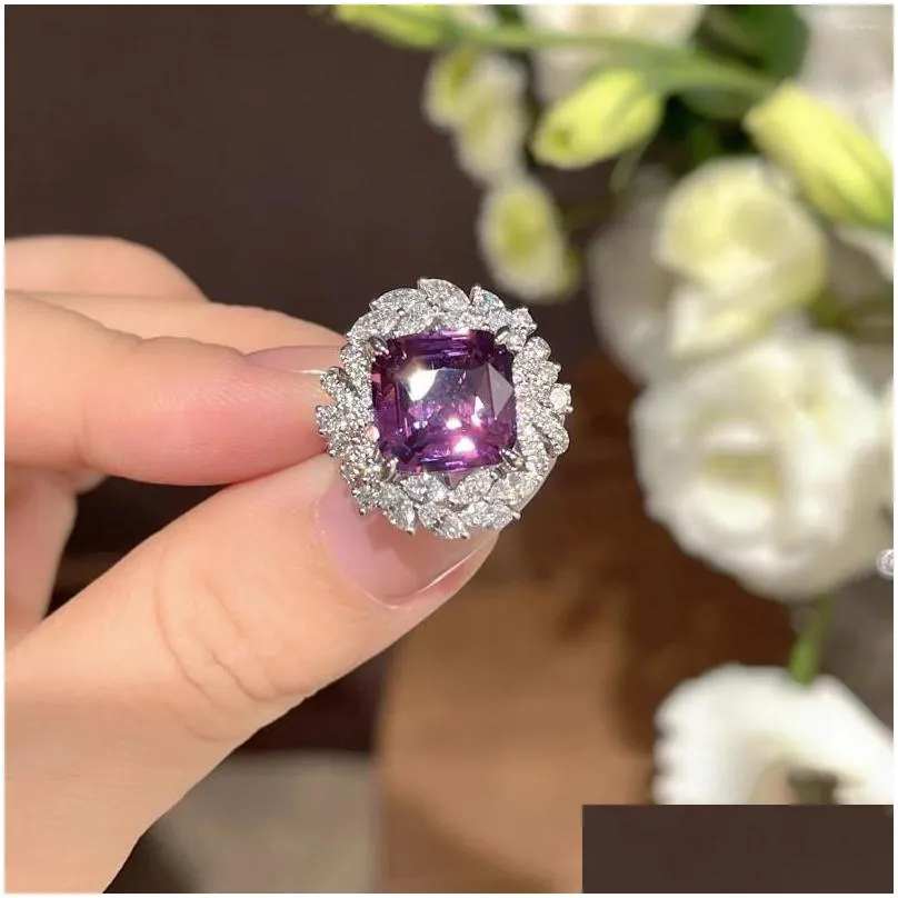 wedding rings flower super flash luxury purple bright zirconia jewelry lady ring prom valentine`s day anniversary gift d840