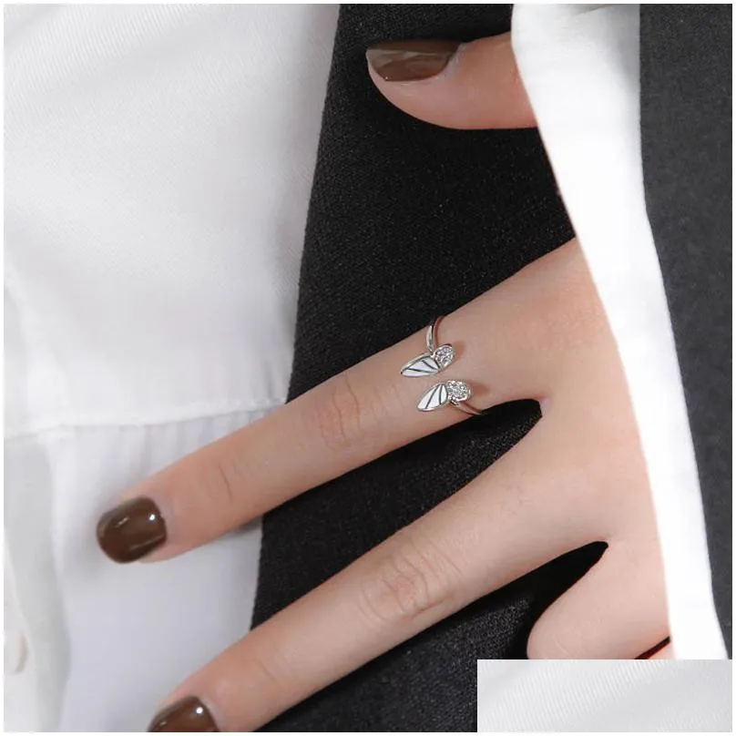 silver korean white three-dimensional butterfly zircon double ring set unique design insect combination