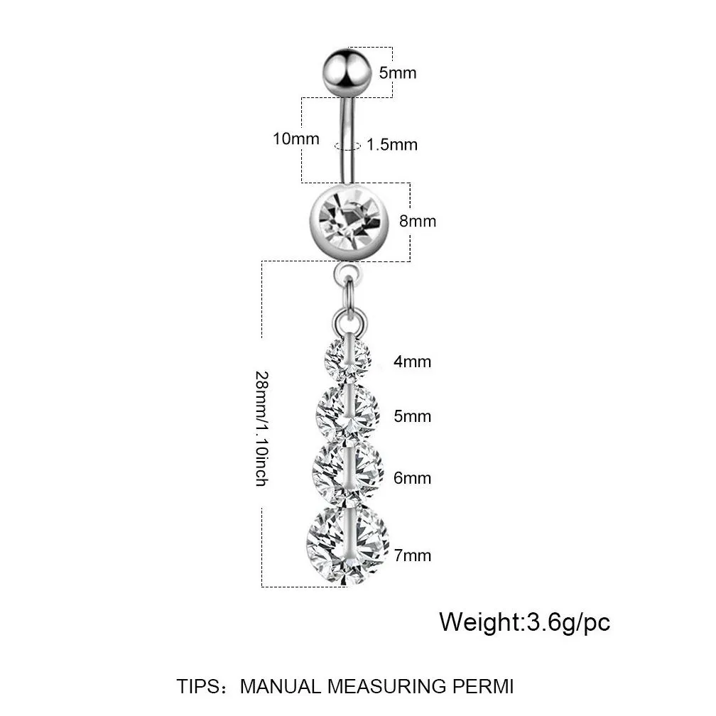 1pc stainless steel belly button rings belly piercing long crystal dangle navel earring sexy women body piercing jewelry gift
