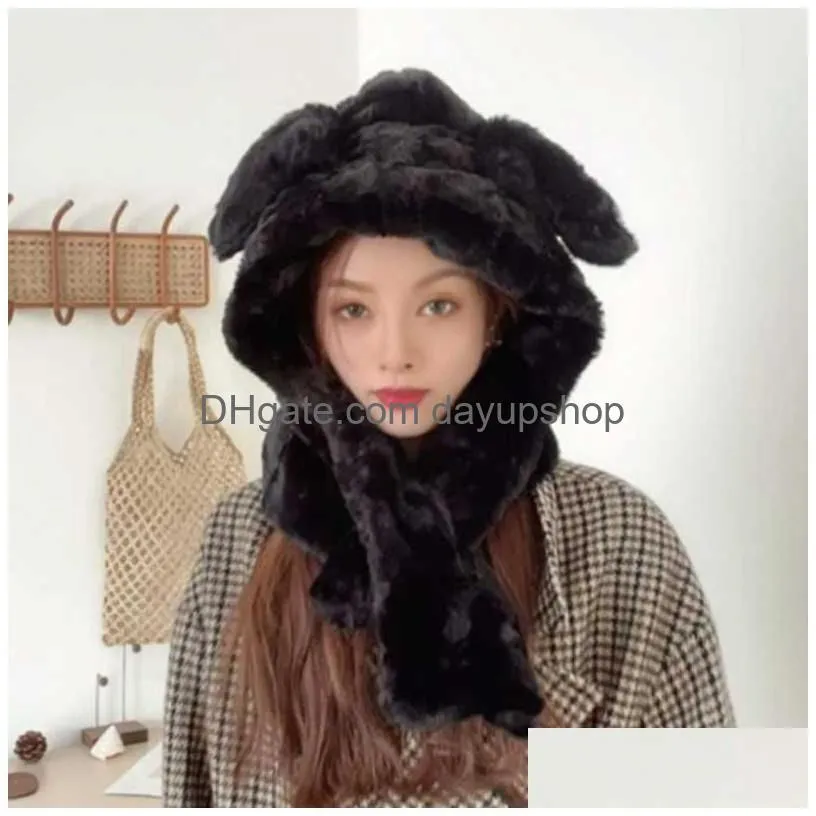 beanies beanie/skull caps women ears winter hat high quality add fur lined flanging cap stylish cute beanie thick outdoor warm oliv22