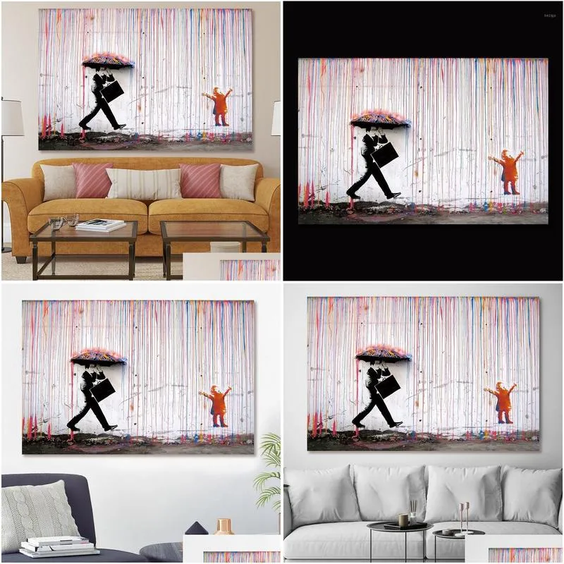 color rain banksy wall decor art canvas painting calligraphy poster print picture decorative living room home decor1