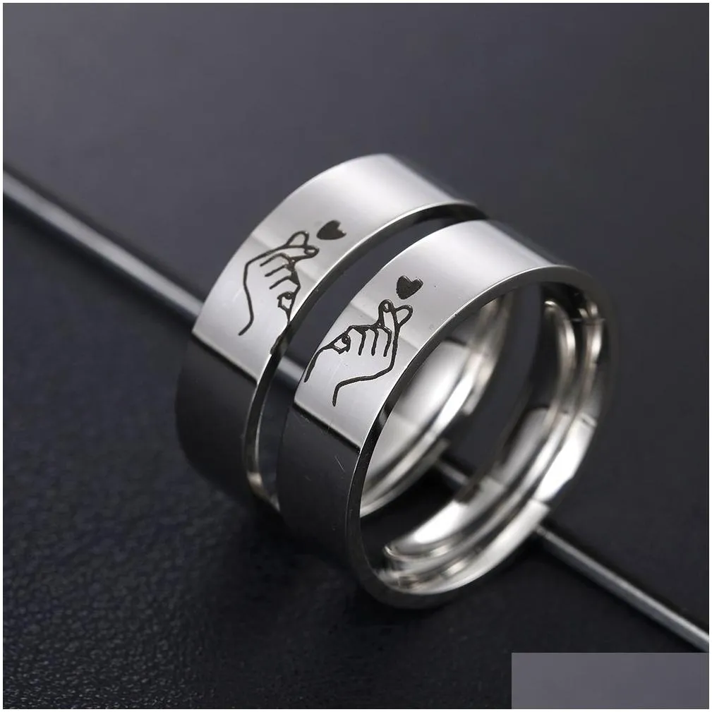 fashion stainless steel ring silver color romatic design heart wedding couple valentine`s day anniversary gift