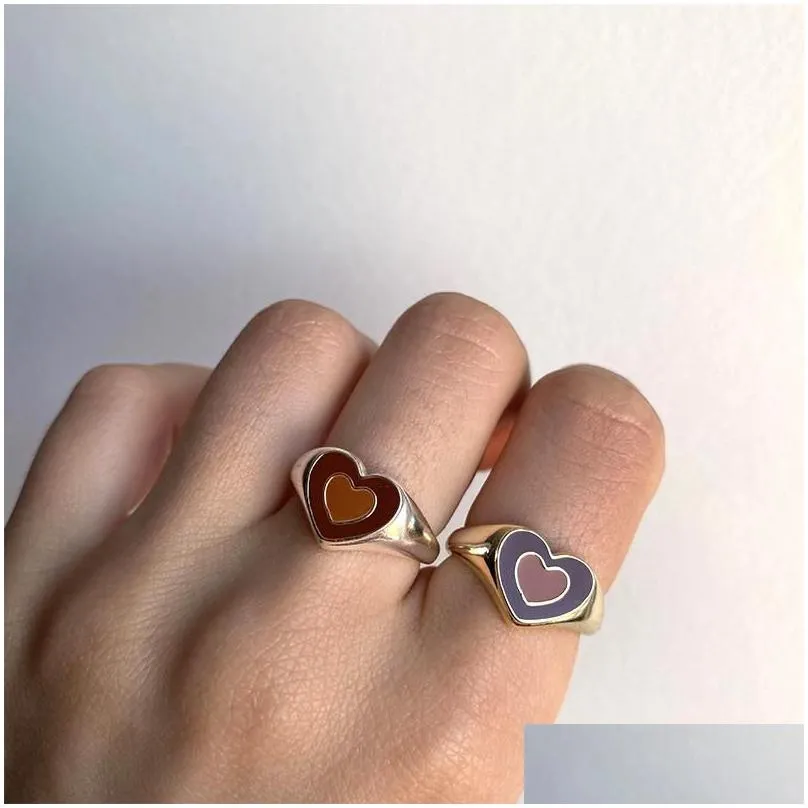 cluster rings 2022 y2k jewelry multilayer drip oil heart for women metal punk hiphop vintage goth charms 90s aesthetic gift