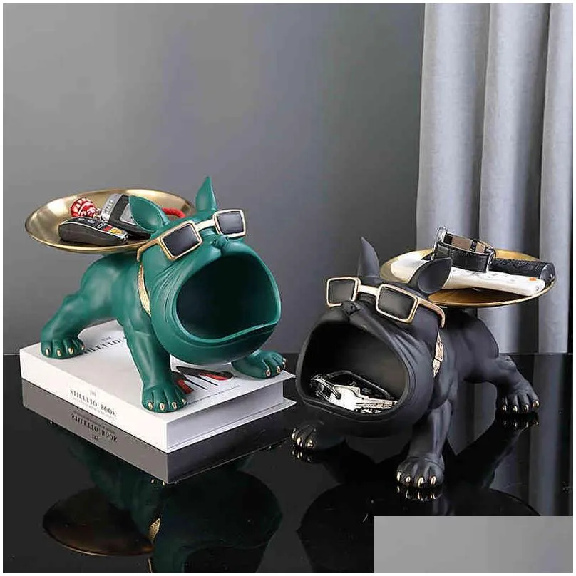 decorative figurines resin dog statue living room decor decorative storage tray sculpture ornament animal figurines for home interior desk