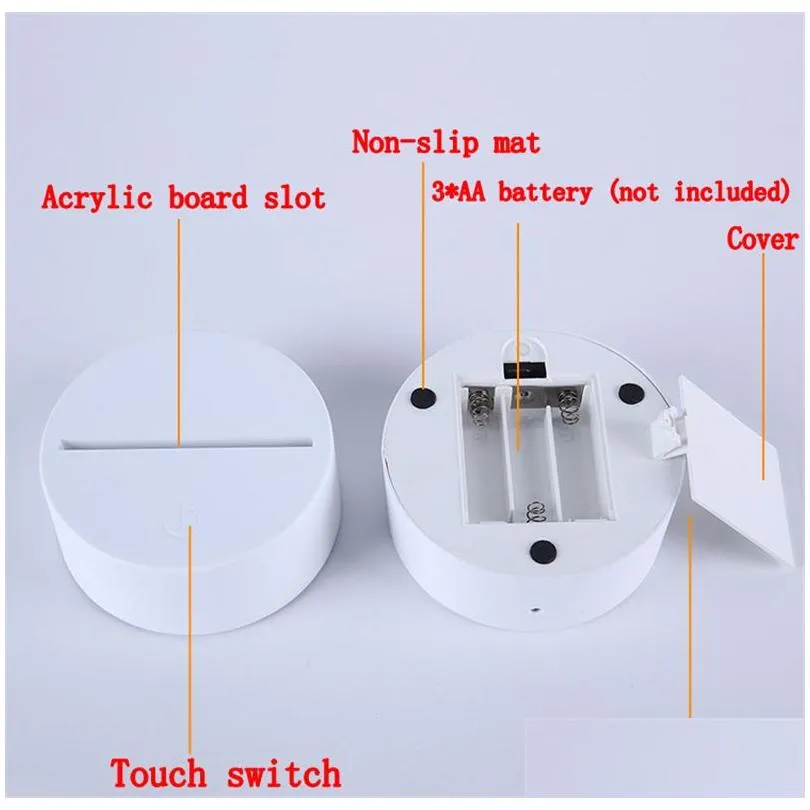 3d led lamp base 7 color touch switch leds lights 4mm acrylic panel optical illusion light battery or dc 5v usb