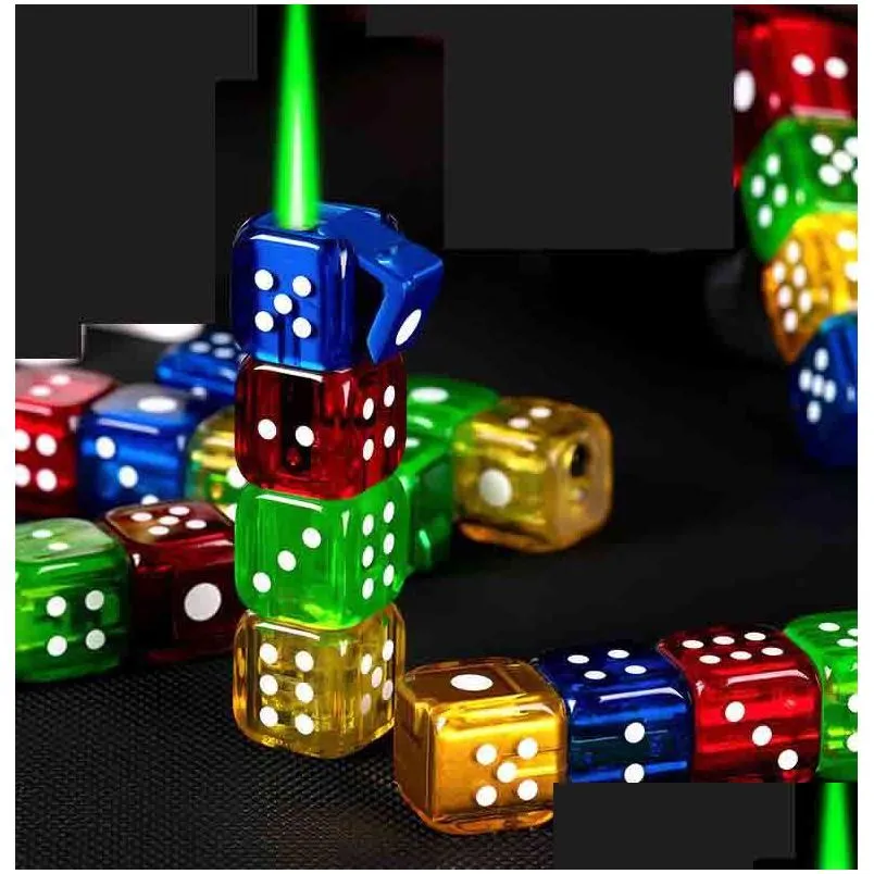 Latest Dice Shape LED Flashing  Lighter Inflatable No Gas Windproof Metal Cigar Butane Straight Lighters Smoking Tool Accessories