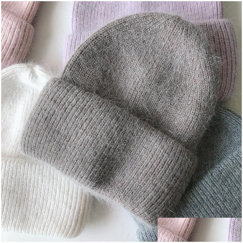 beanies beanie/skull caps 2023 high-end autumn and winter hat female angora fur knitted warm woolen korean version wild pure color