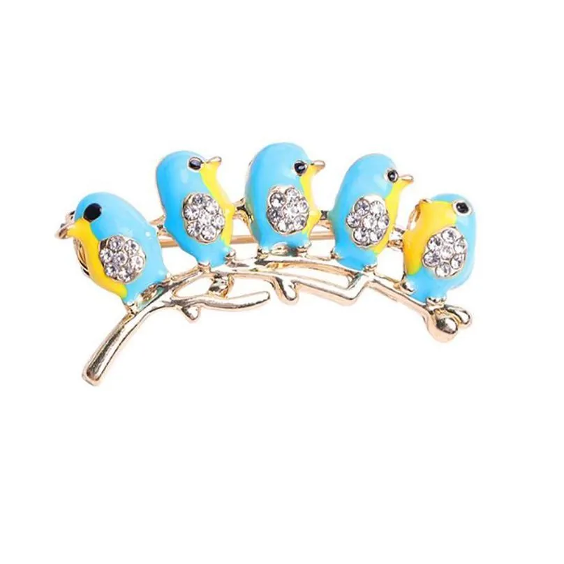 pins, brooches colorful enamel five cute birds crystals jewelry for girls kids gifts scarf shoulder suit collar corsages