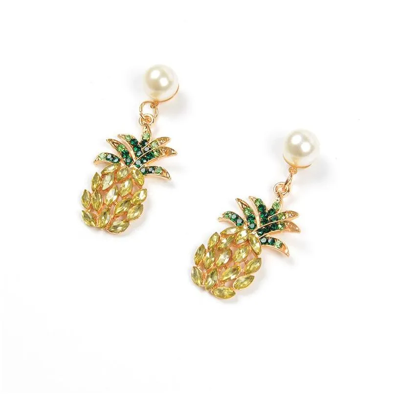 Pearl-studded yellow pineapple earrings female dress ball popular wild earrings