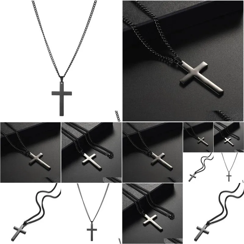 cross necklace pendant women jewelry gift christian chain titanium stainless steel for man male or female 2021 metal fashion