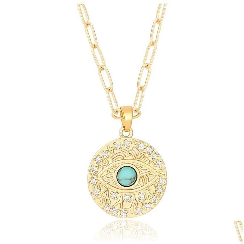 gold moon star  evil eye pendant necklace medallion paperclip chian choker layering jewery for women girls