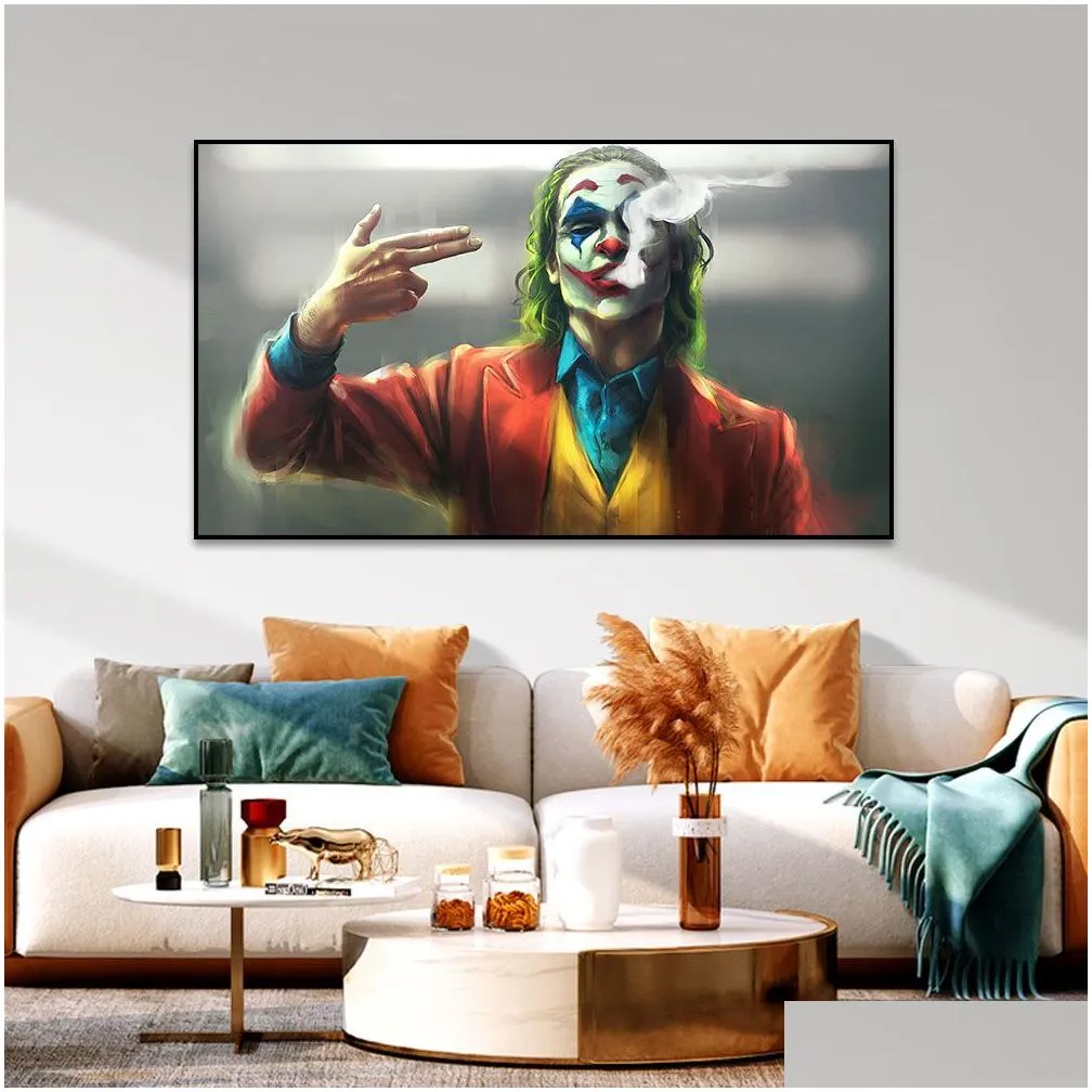 the joker smoking poster and print graffiti art creative movie oil painting on canvas wall art picture for living room decor