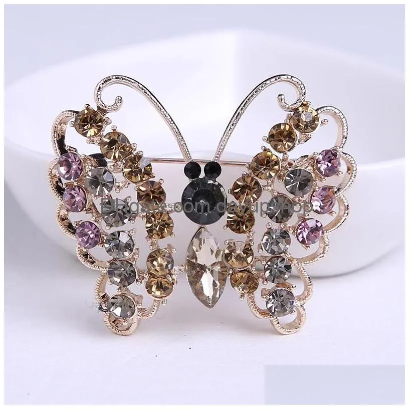 pins, brooches crystal hollow butterfly for women elegant vintage fashion insect brooch pins accessories metal