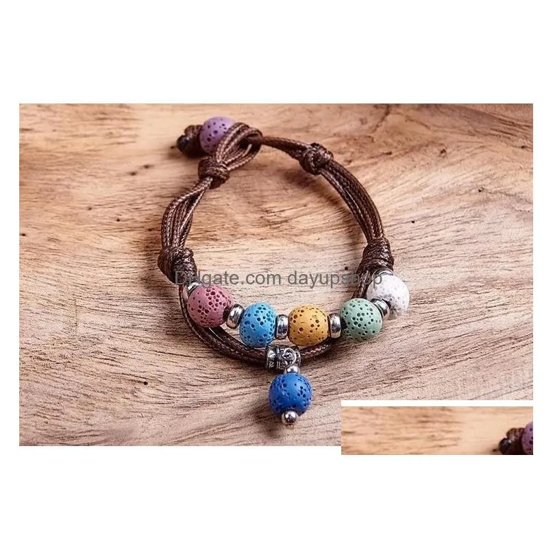 fashion bohemian multicolor lava stone bracelet for women men jewelry weave leather essential oil diffuser bracelet8062355