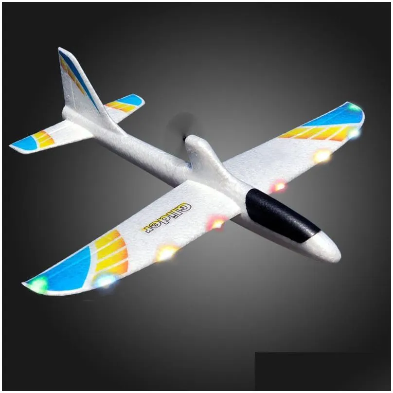 electricrc aircraft airplanes luminous usb charging electric hand throwing glider soft foam coloured lights diy model toy for children gift 0