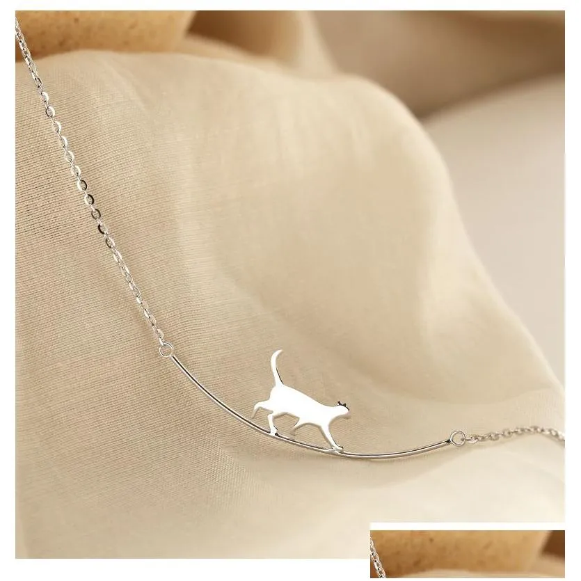 silver necklace fashion personality cat simple lovely animal clavicle chain boutique gift