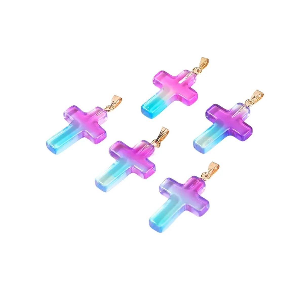 Rainbow Heart Cross Star Shape Glass Pendant 12pcs/Set Crystal Glass Charm Pendant for Jewelry Making