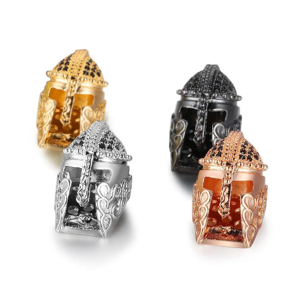 Knight Helmet Space Beads for Jewelry DIY Bracelet Making Fashion Metal Brass Micro Pave Crystal Geometry Alloy CZ Rhinestone