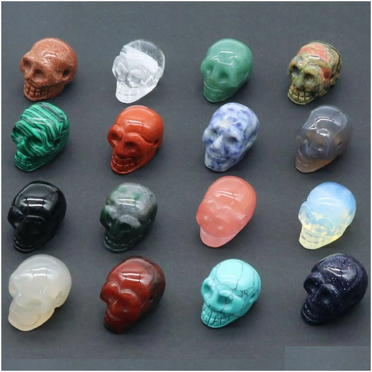 23mm Carnlian Skull Head Statue Hand Carved Gemstone Human Skeleton Head Figurines Reiki Healing Stone for Home Office Decoration