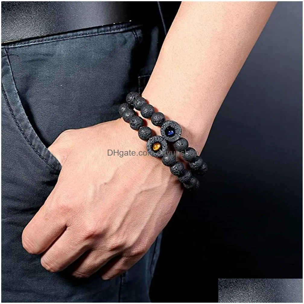 circle male 10mm black lava stone beads charms bracelet diy  oil diffuser bracelets man eye energy jewelry6170635