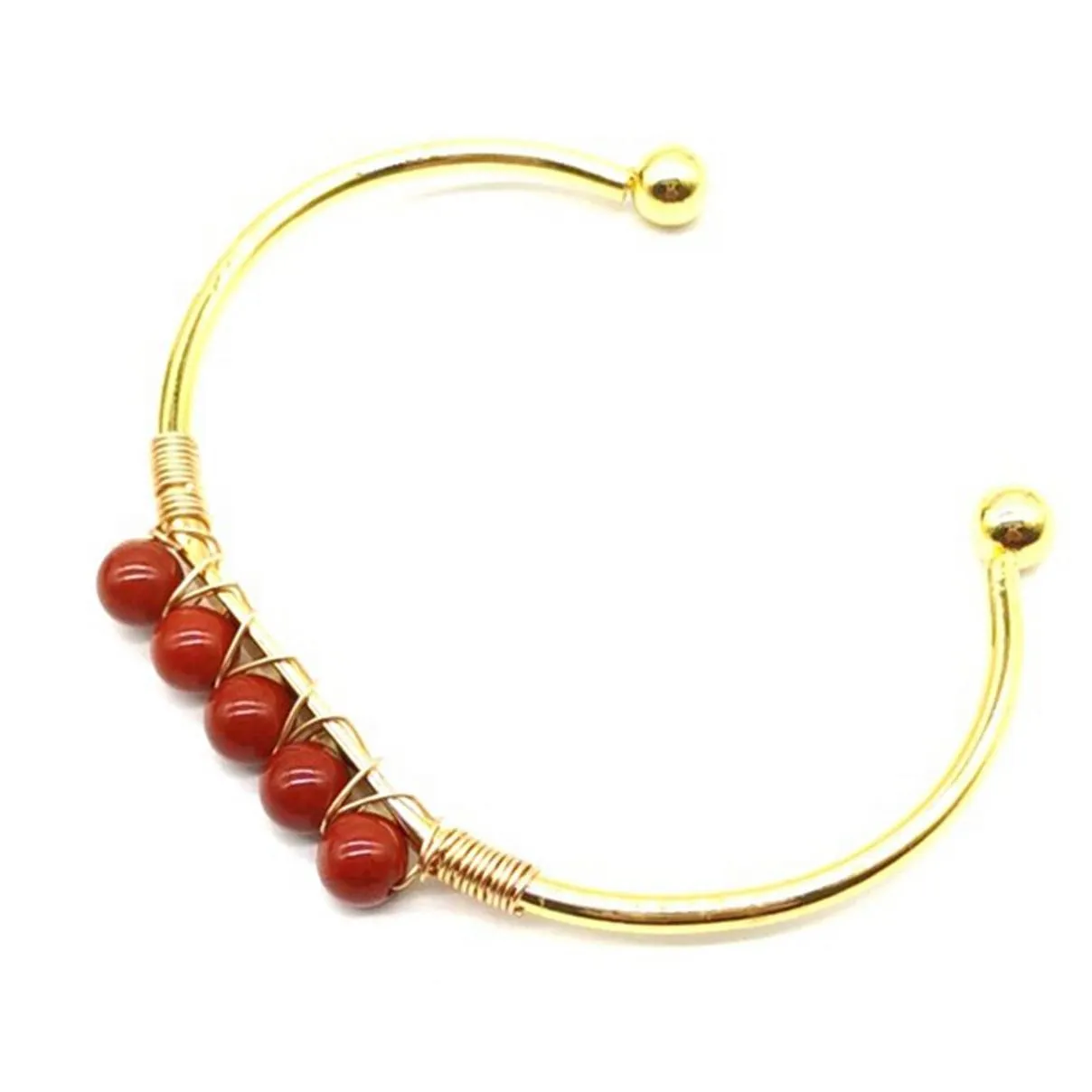 6MM Round Gemstone Cuff Bracelet for Women Girls Handmade Gold Wire Woven Lift of tree Healing Chakra Crystal Friendship Bangle Charms