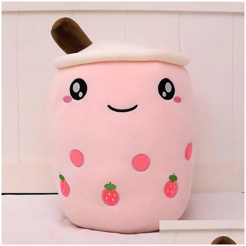 cute bubble tea plush dolls soft stuffed pink strawberry taste hug pillow children toys