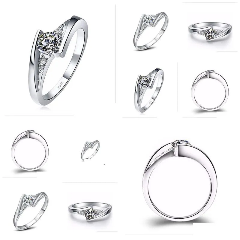 luxury white gold ring original zirconia diamond wedding band silver jewelry women love gift