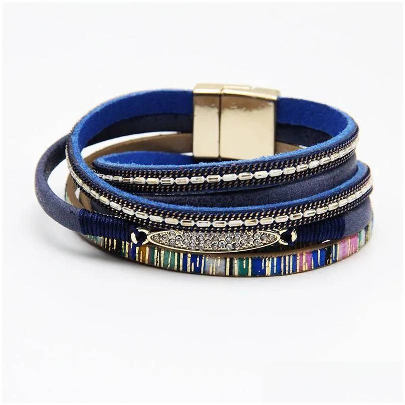 Multilayer Leather Wrap Bracelet for Women Girl Multi Layer Wrapped Wristbands Boho Wide Braided Straps Bangle Bracelet Magnetic Clasp