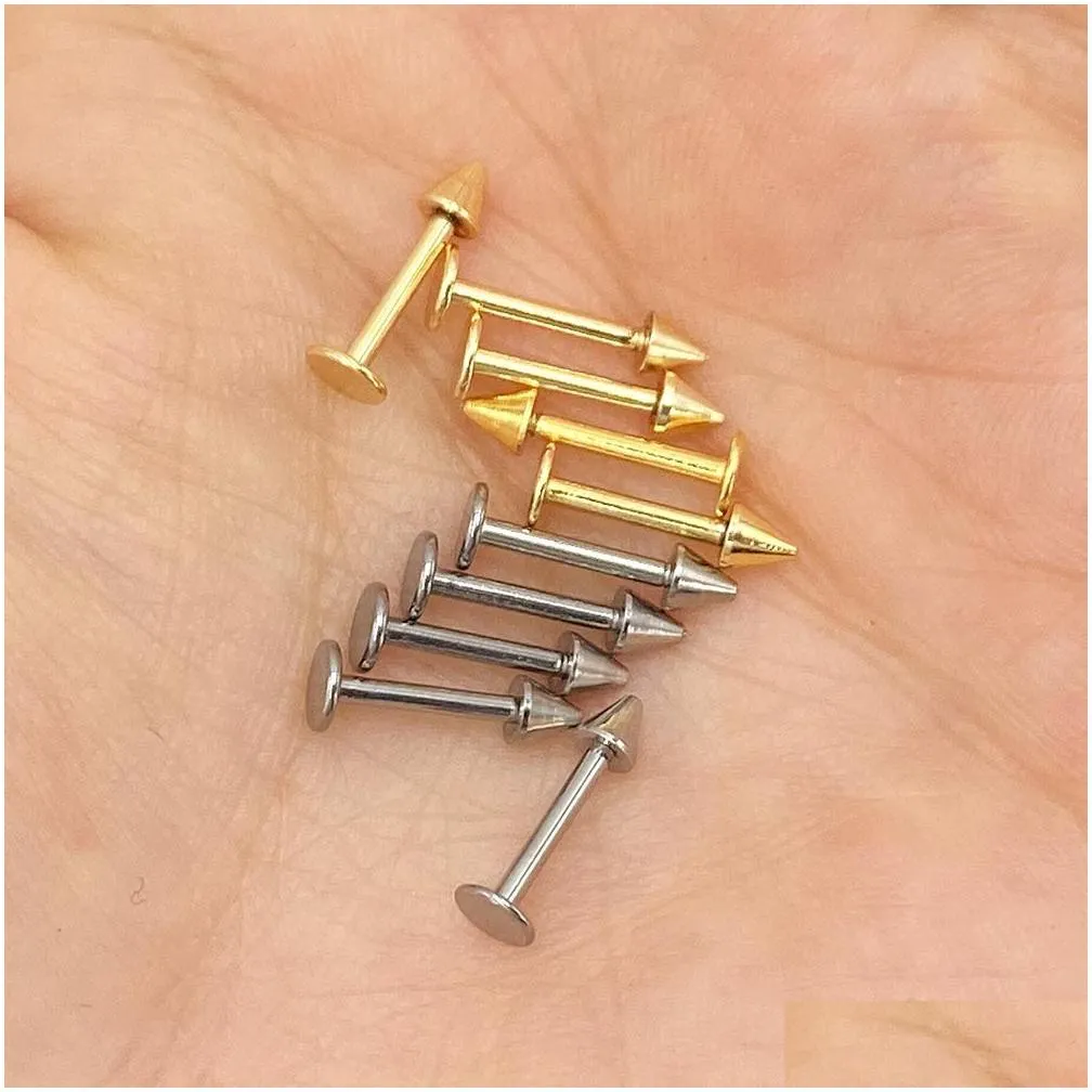 10pcs titanium spike labret stud nose lip helix bar stud taper tongue piercing ear tragus cartilage earring body jewelry 16g